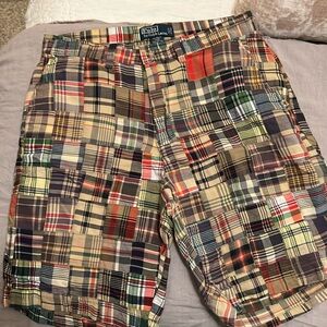 Polo Ralph Lauren Madras Plaid Vintage Patchwork Men Shorts Sz 30